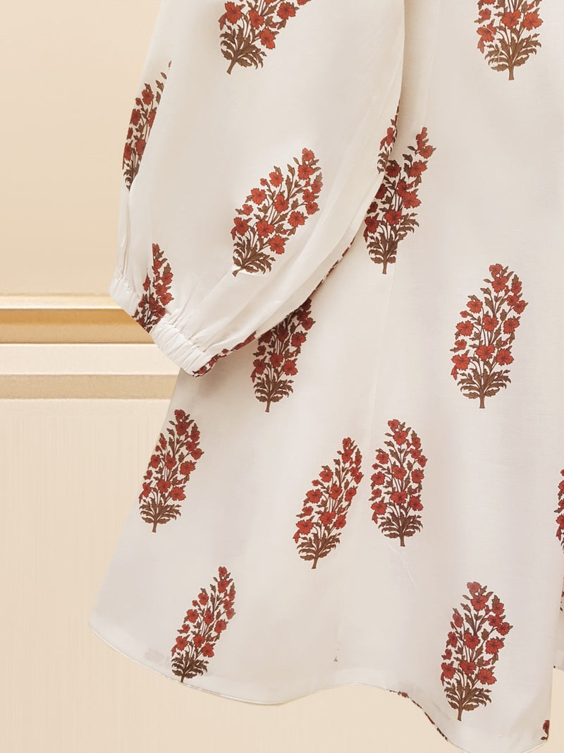 3 Pc-White Digital Printed Cambric Frock