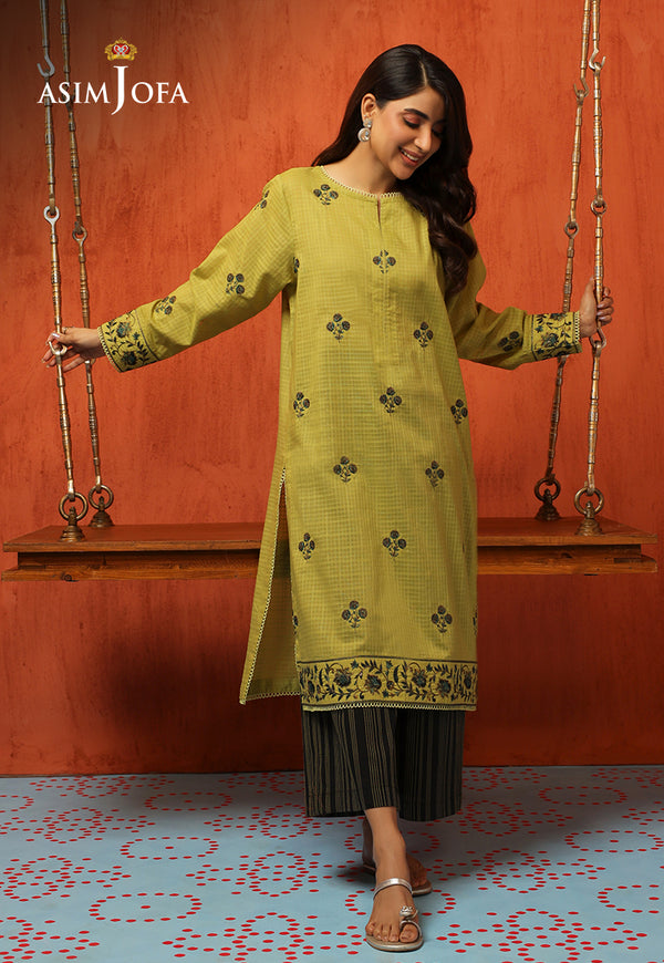 Chic Harmony: 2-Piece Self-Jacquard Shirt and Trouser Ensemble in Green and Black-Stitched