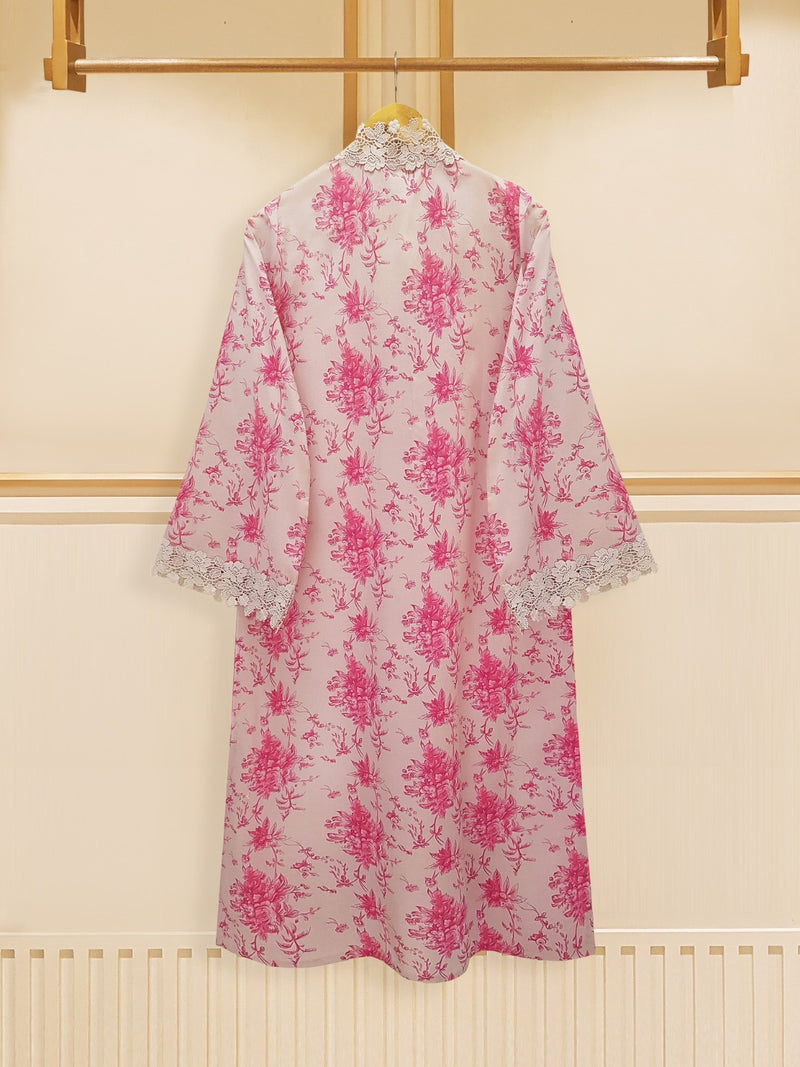 3-Piece Digital Printed Cambric Suit in Pink and White
