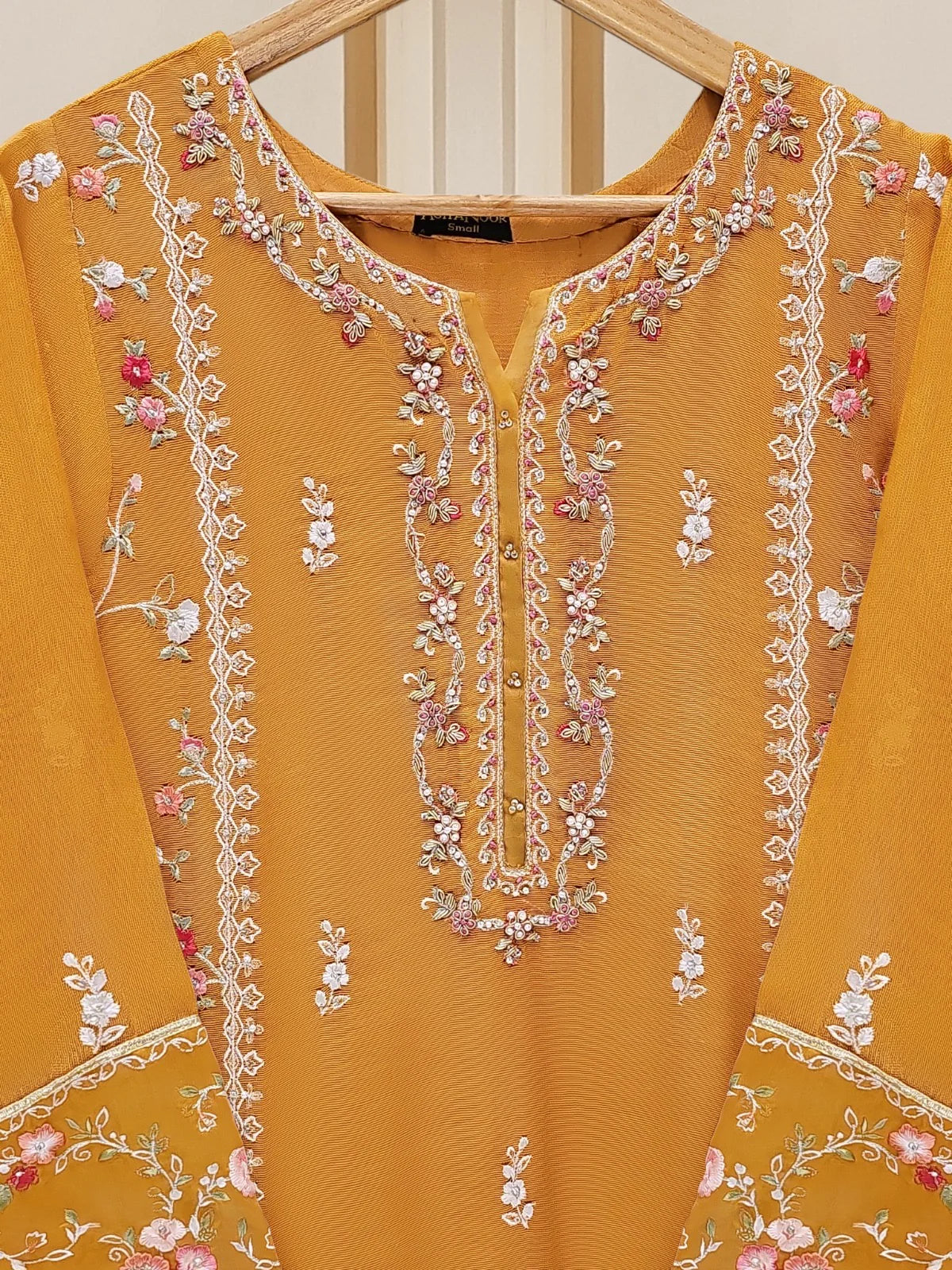 3 Piece - Pure Cotton Net Embroidered Suit S109623