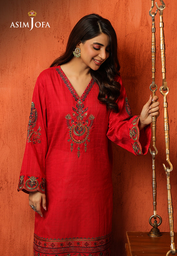 Ruby Radiance: Stitched Self-Jacquard Shirt in Red