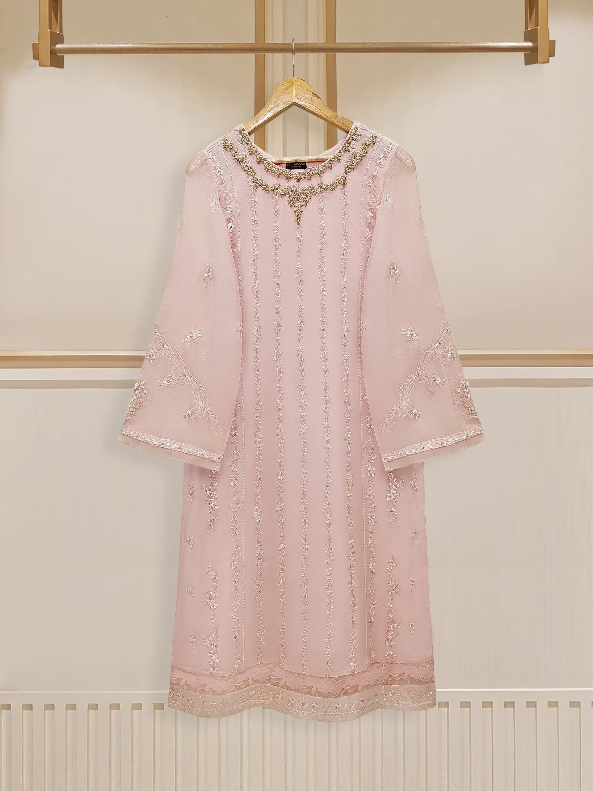 3 Piece - Pink Embroidered Chiffon Suit S109774