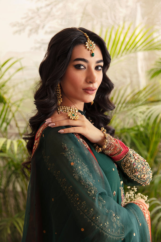 Regal Elegance Dark Green Embroidered Chiffon