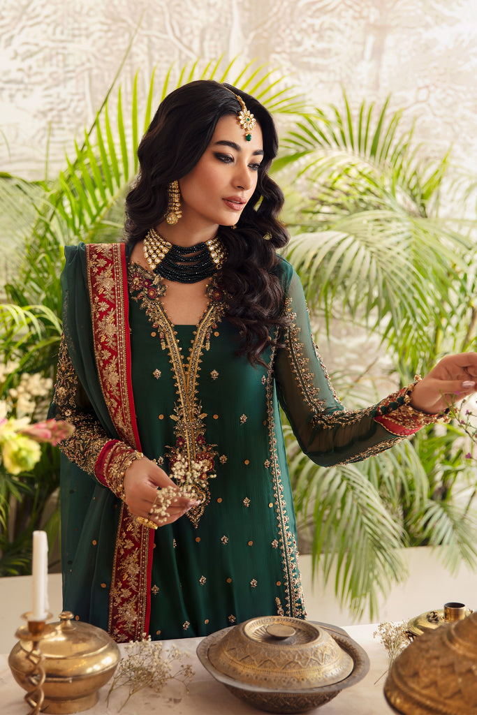 Regal Elegance Dark Green Embroidered Chiffon