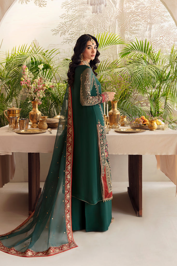 Regal Elegance Dark Green Embroidered Chiffon