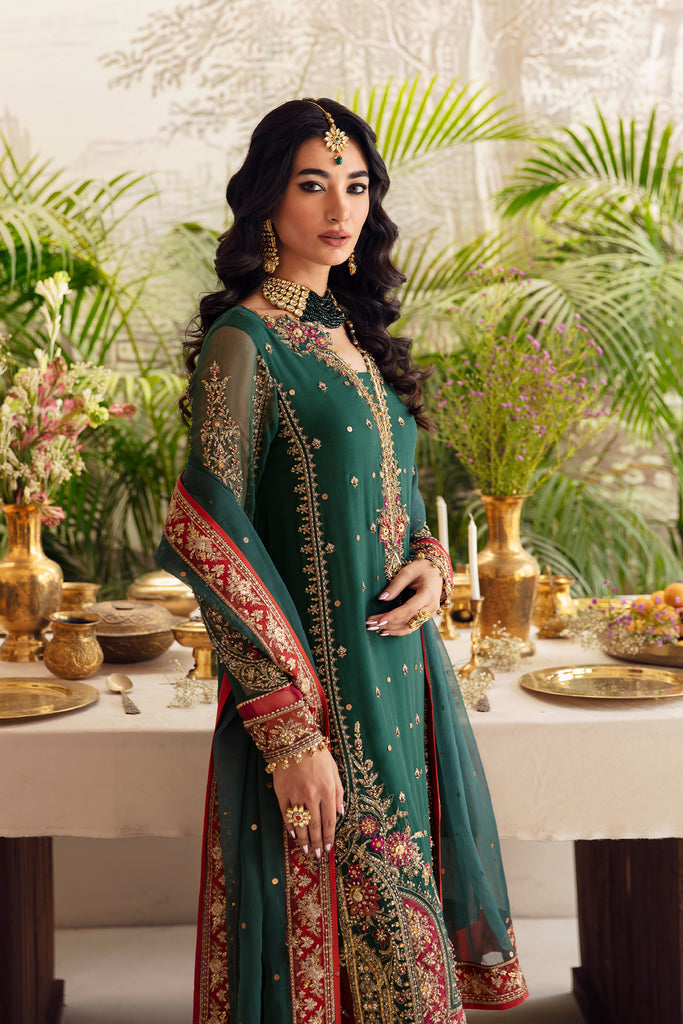 Regal Elegance Dark Green Embroidered Chiffon