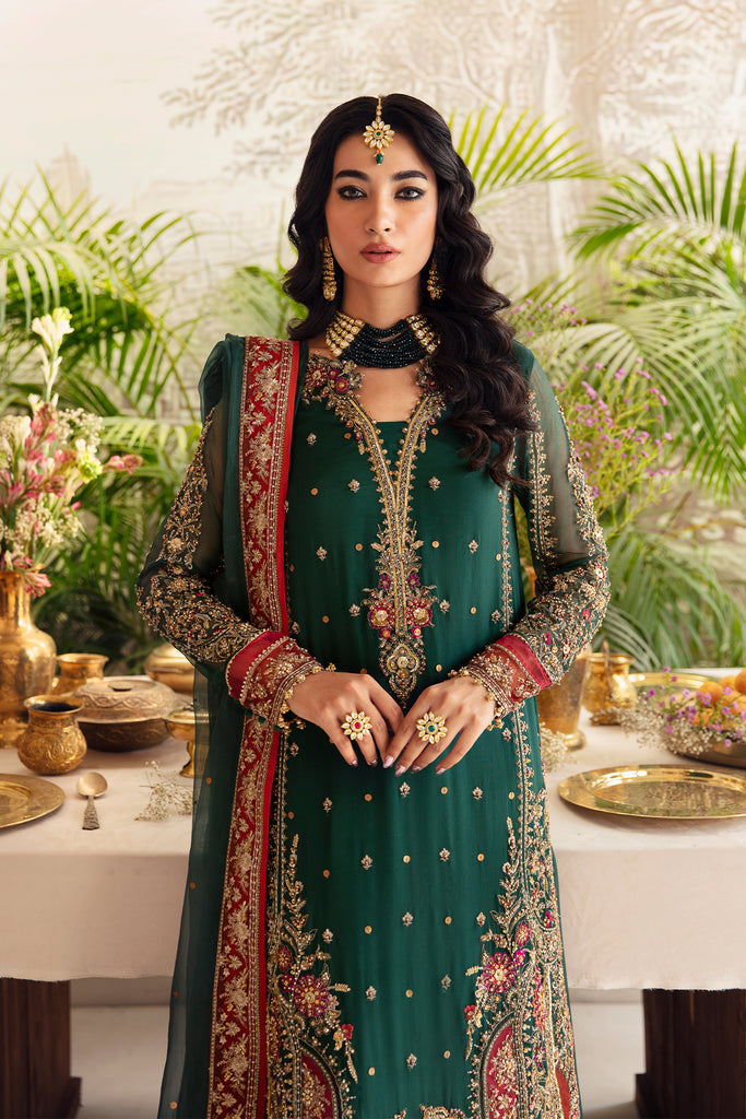 Regal Elegance Dark Green Embroidered Chiffon