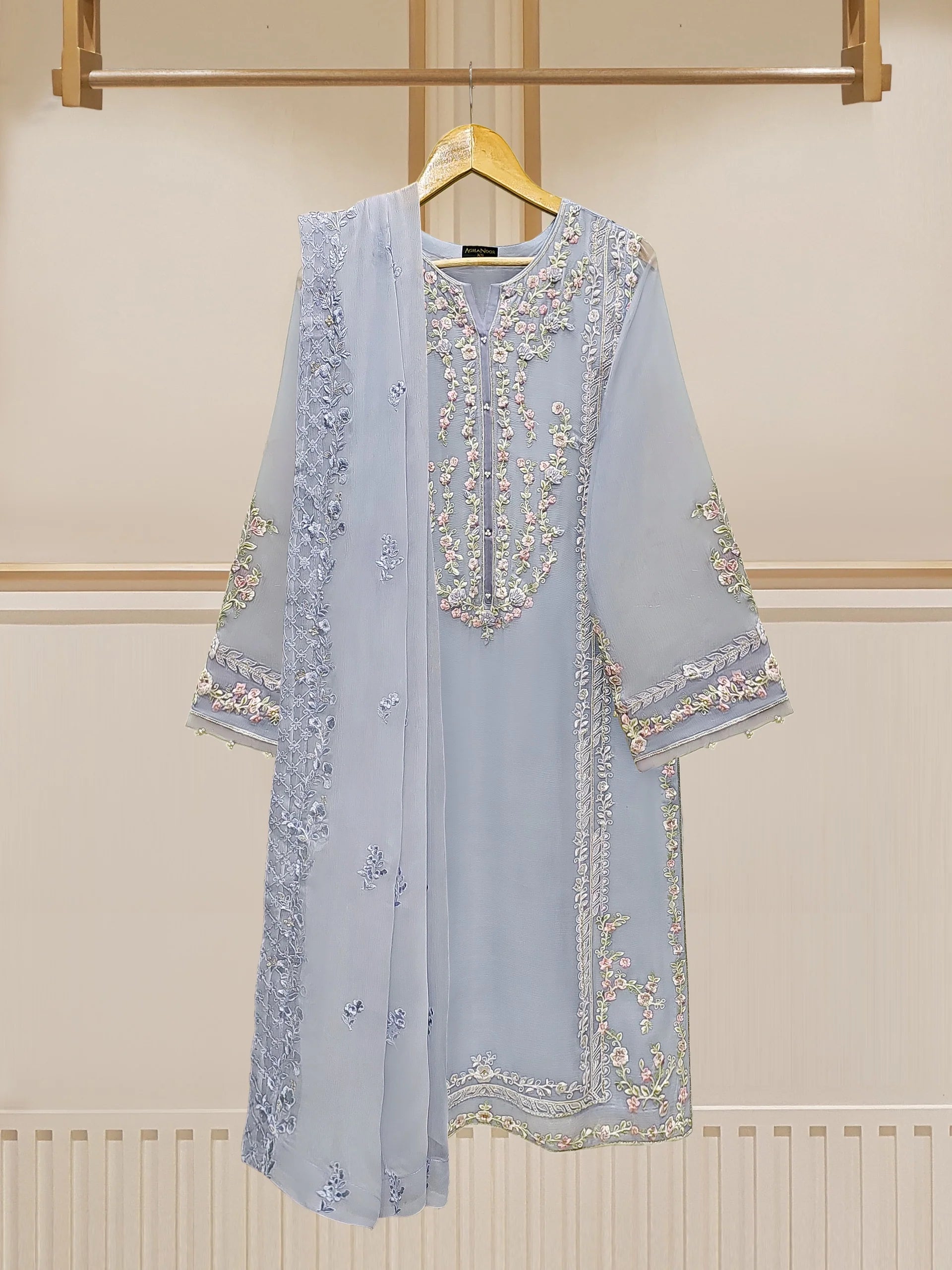 3 Piece - Embroidered Chiffon Suit S109763