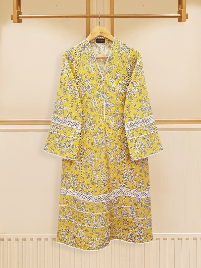 Yellow-3 PIECE - DIGITAL PRINTED CAMBRIC SUIT