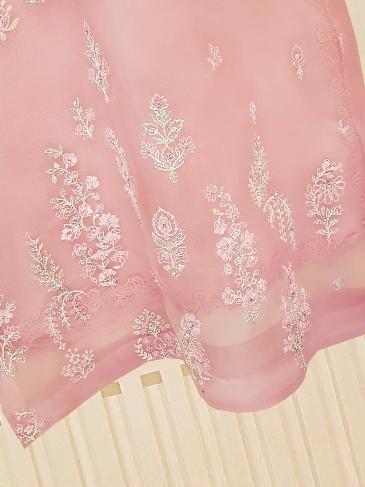 2 PIECE - PURE ORGANZA EMBROIDERED SUIT
