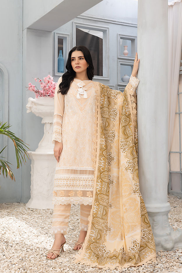 Peach Blossom: Embroidered Chikankari 3-Piece Cotton Ensemble