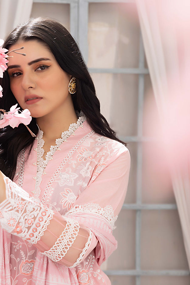 Pink Blossom: Embroidered Chikankari 3-Piece Cotton Ensemble