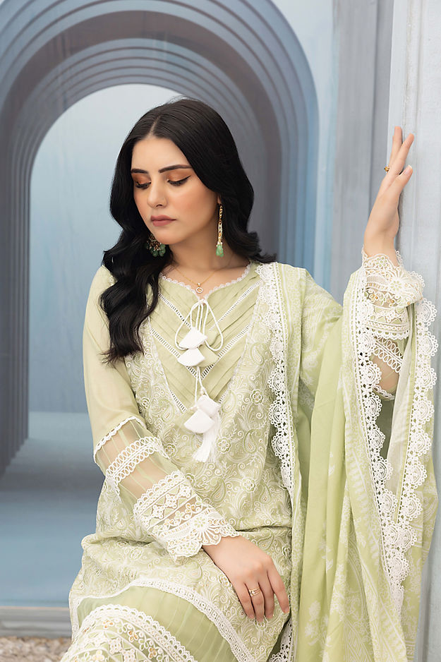 Pista Green Bliss: Embroidered Chikankari 3-Piece Cotton Ensemble