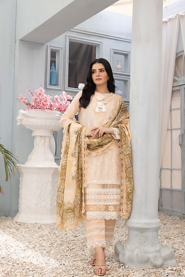 Peach Blossom: Embroidered Chikankari 3-Piece Cotton Ensemble