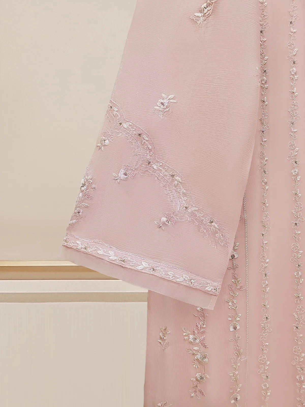 3 Piece - Pink Embroidered Chiffon Suit S109774