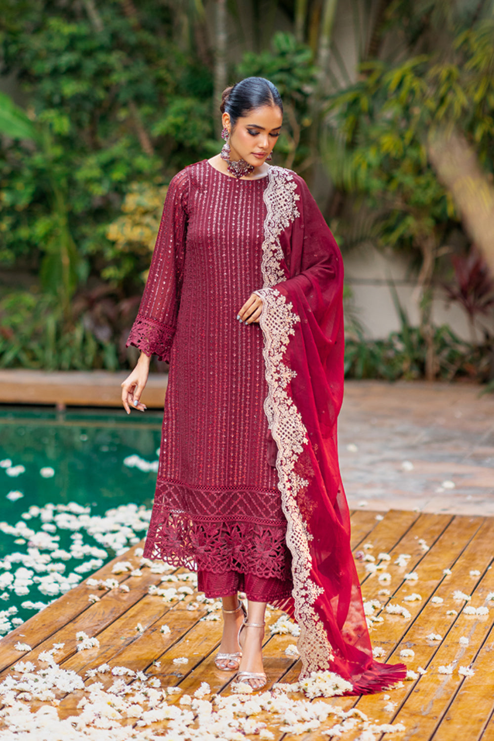 Crimson Rush:3-Piece Chiffon Suit