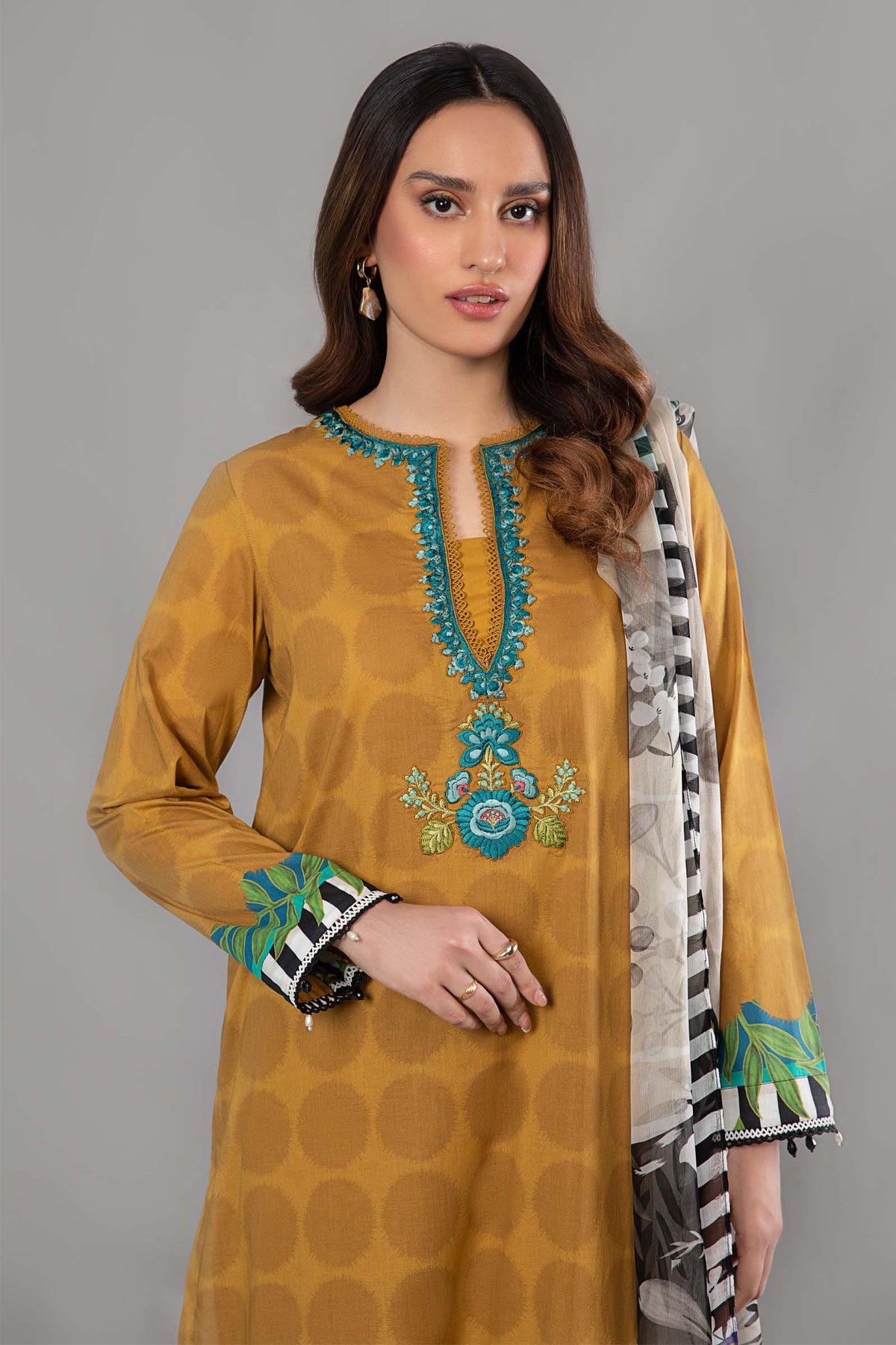 3 Piece -Lawn with Embroidery. chiffon / lawn dupatta.