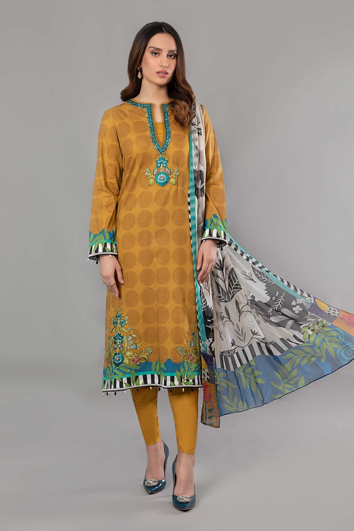 3 Piece -Lawn with Embroidery. chiffon / lawn dupatta.