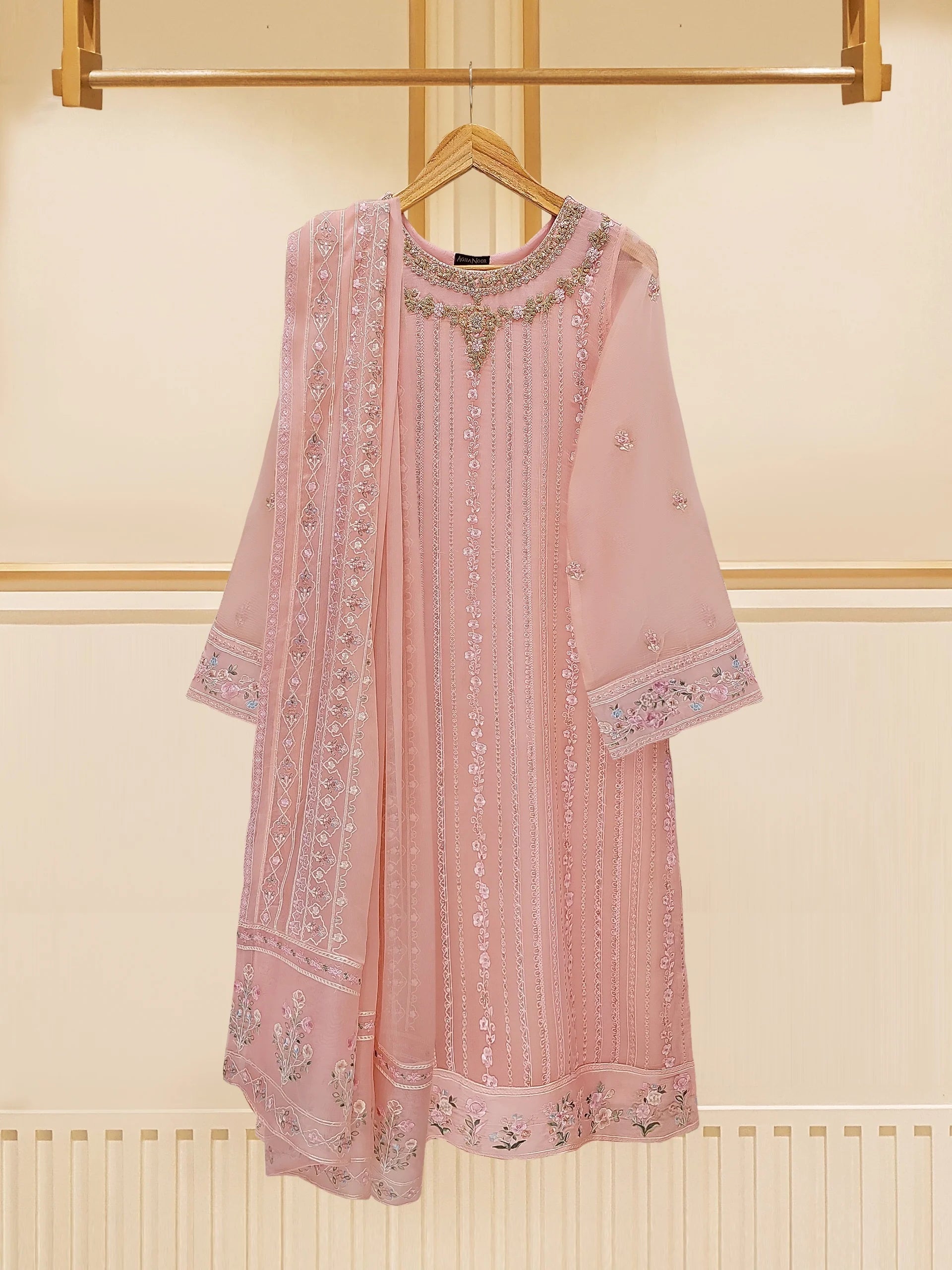 3 Piece - Embroidered Chiffon Suit S109558