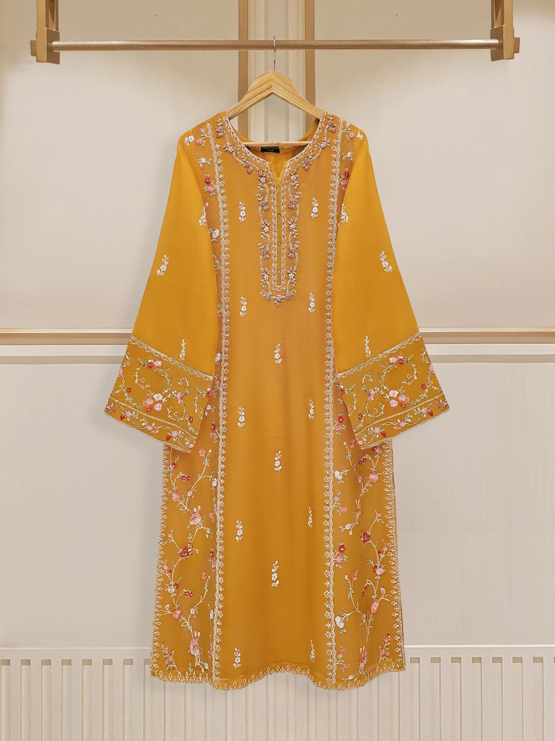 3 Piece - Pure Cotton Net Embroidered Suit S109623