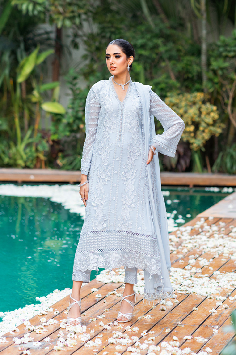 Granite Grace: 3-Piece Chiffon Suit