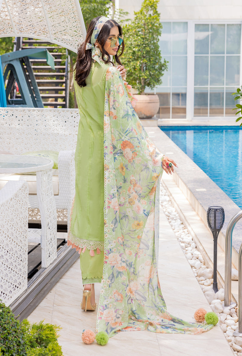 Luminous Meadow Green Embroidered Lawn 3pc Ensemble