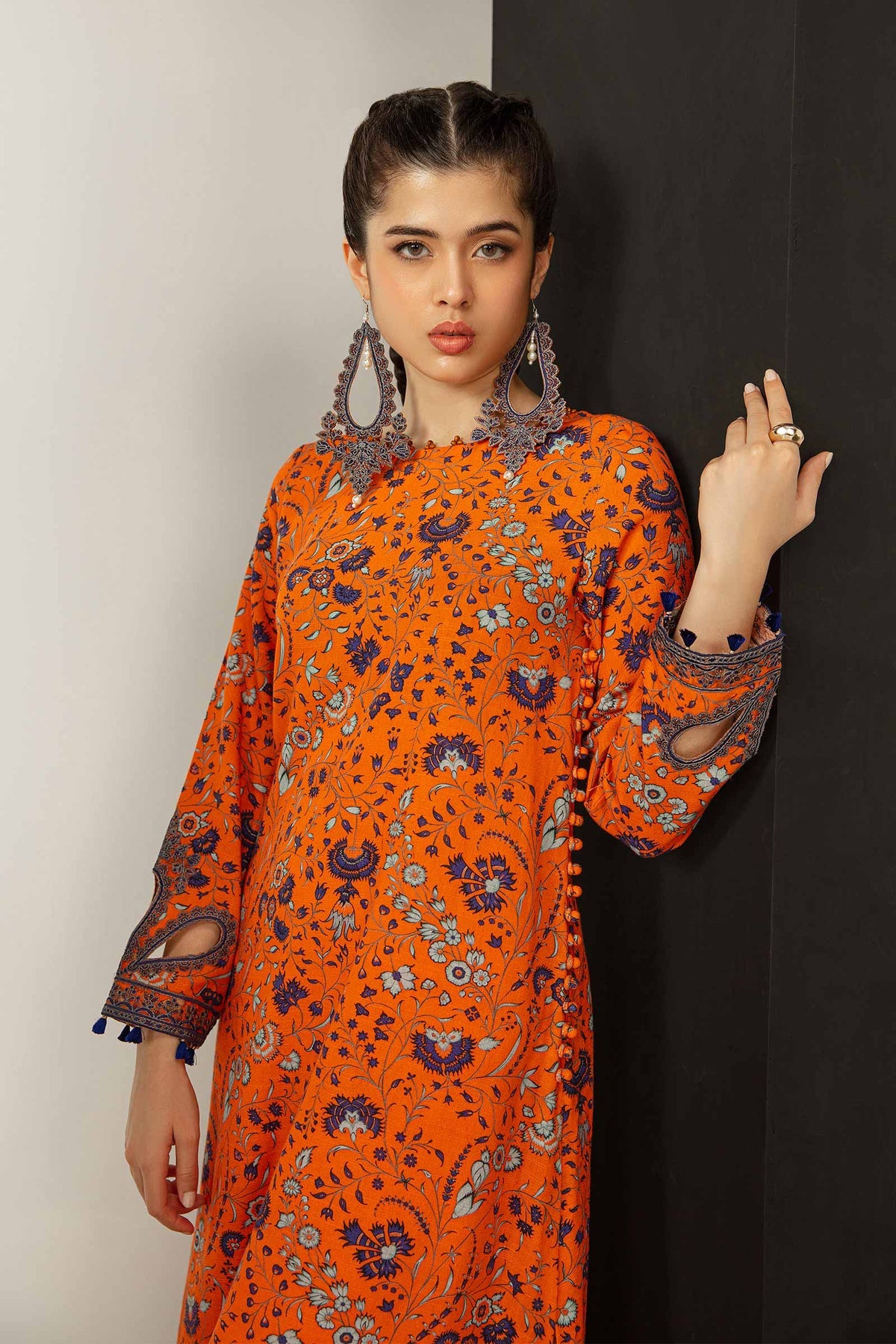 Radiant Orange Hues: 3-Piece- Khaddar Suit