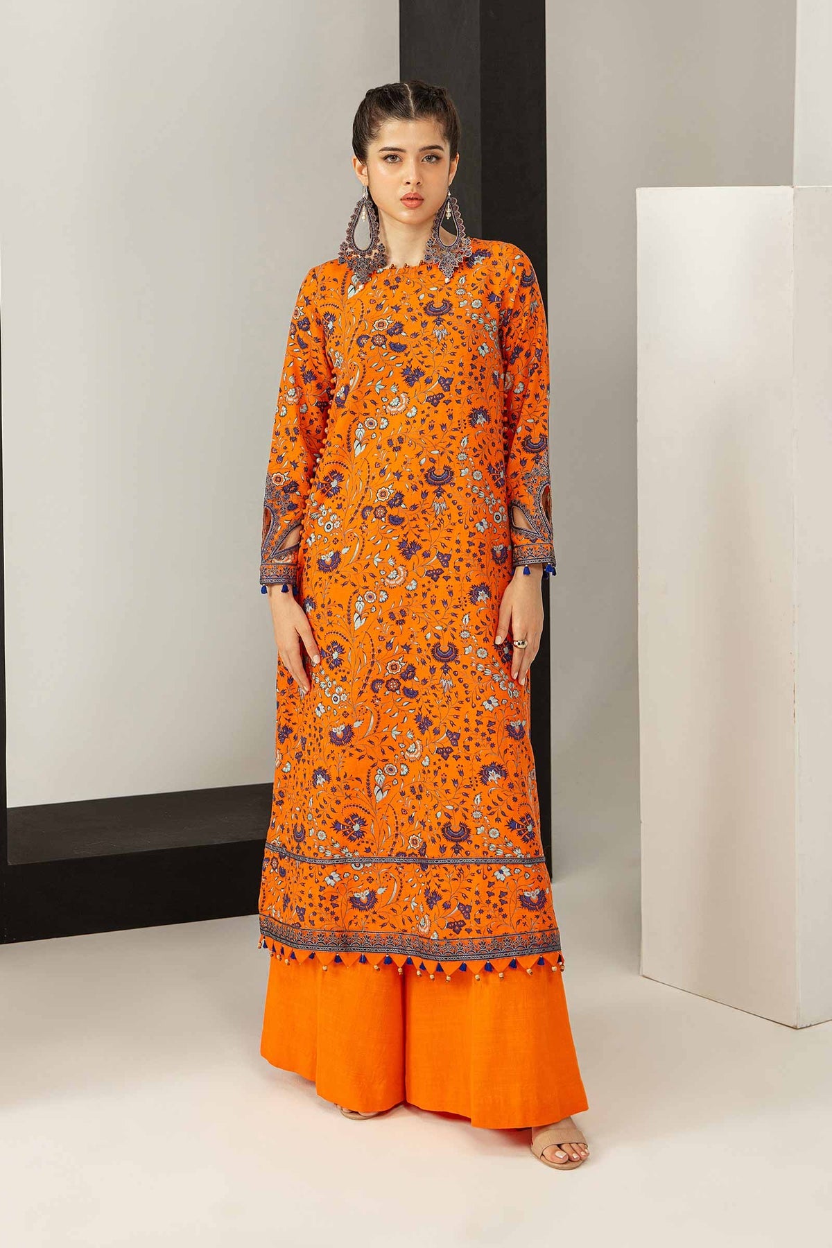 Radiant Orange Hues: 3-Piece- Khaddar Suit