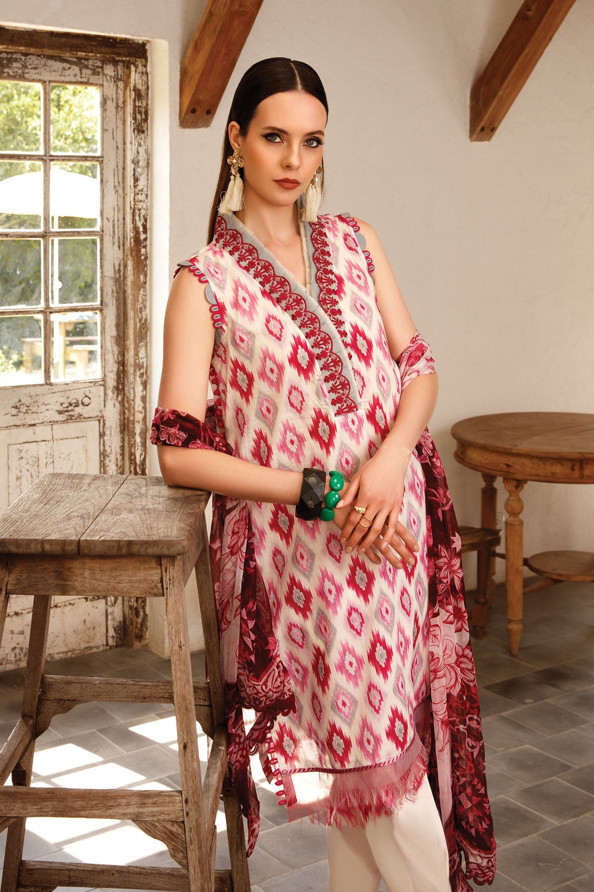 3 Piece -Lawn with Embroidery. chiffon / lawn dupatta.