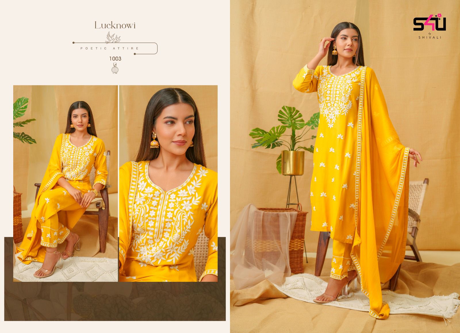 Lucknowi Embroidered in Yellow