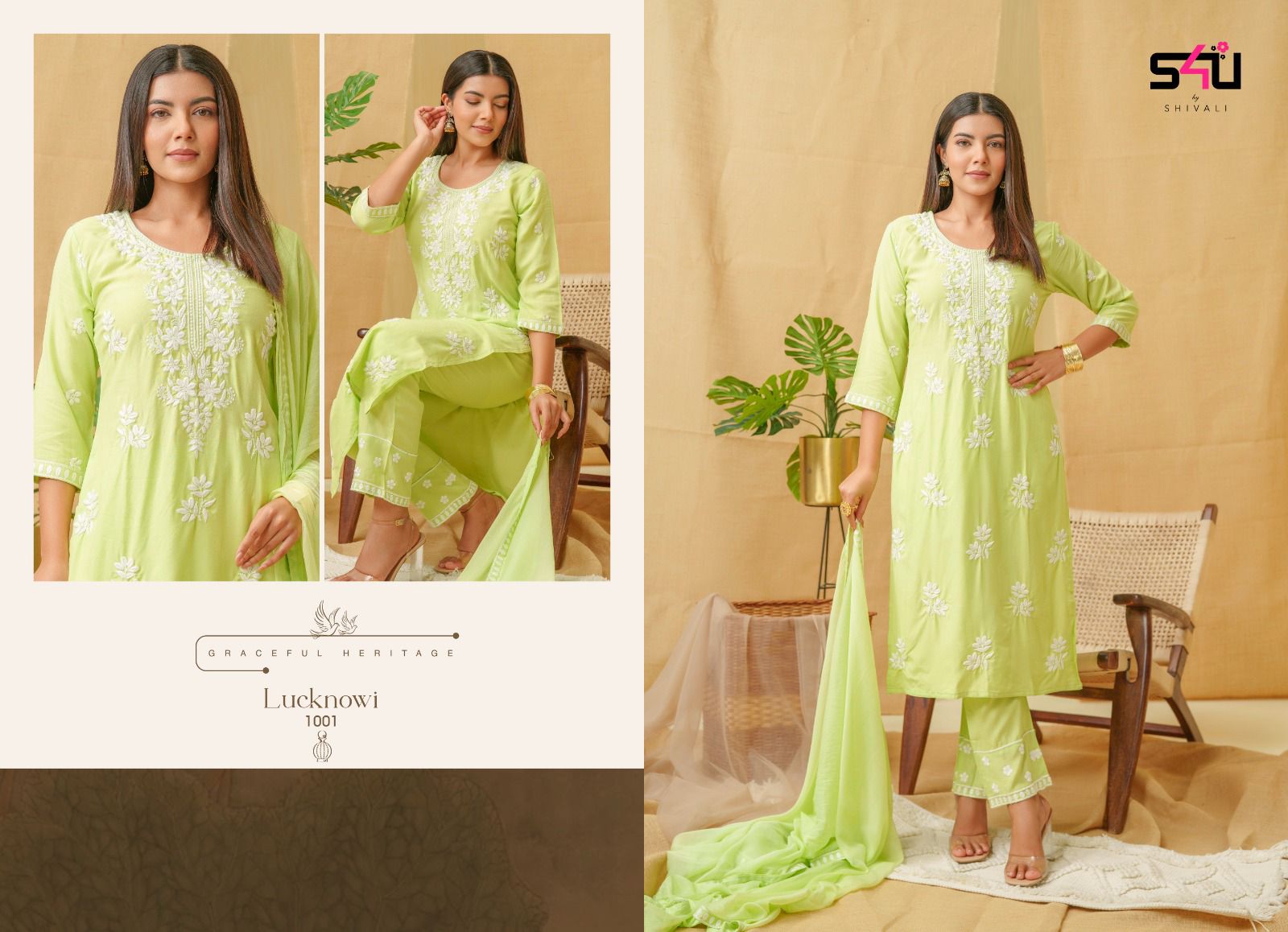 Lucknowi Embroidered in Light Green