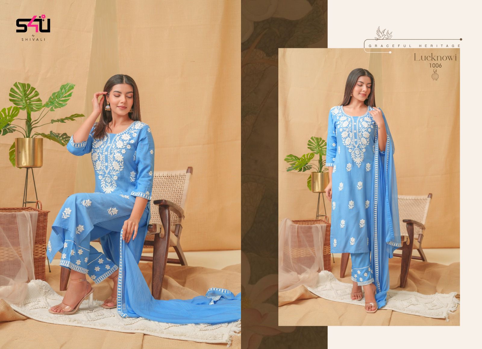 Lucknowi Embroidered in Blue