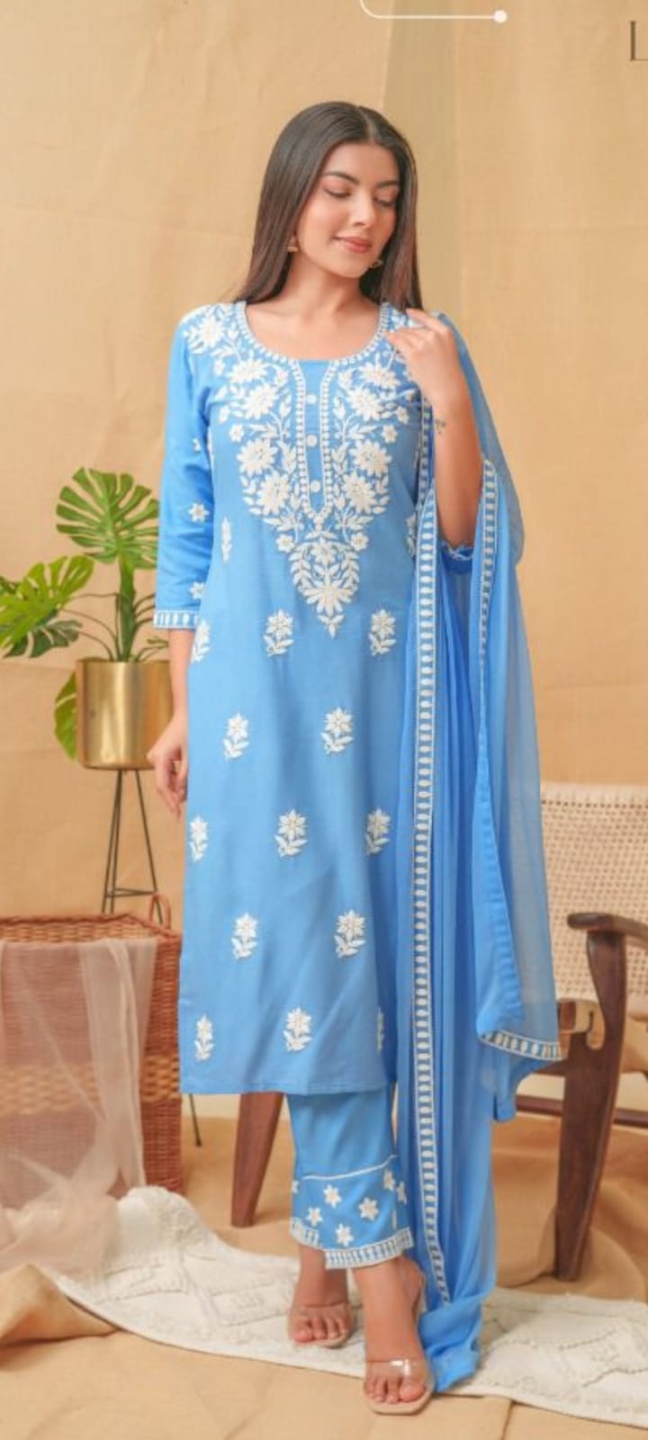 Lucknowi Embroidered in Blue