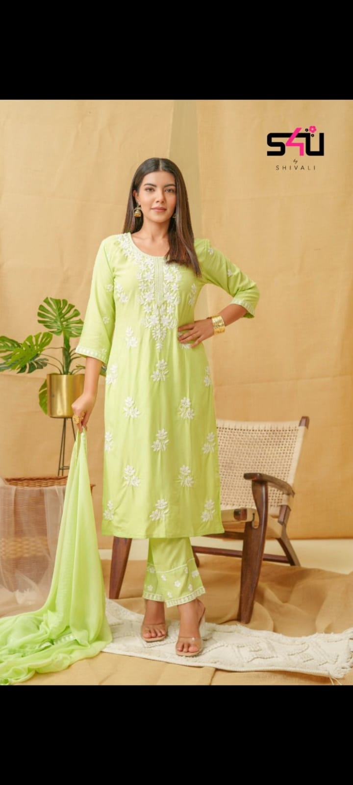 Lucknowi Embroidered in Light Green