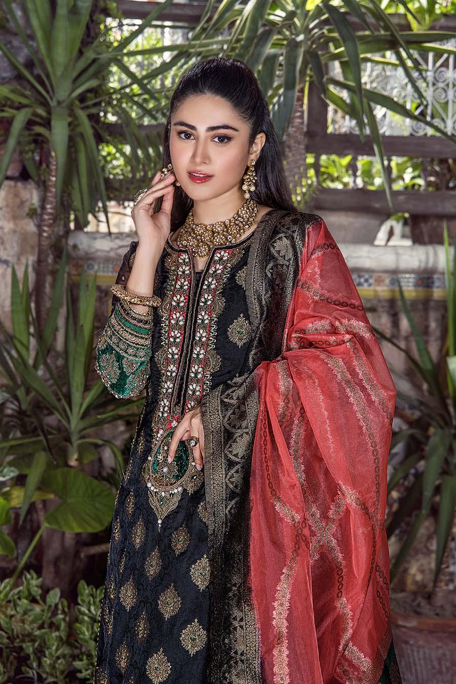 Midnight Whispers: Pure Silk Jamawar Ensemble by Khuda Baksh