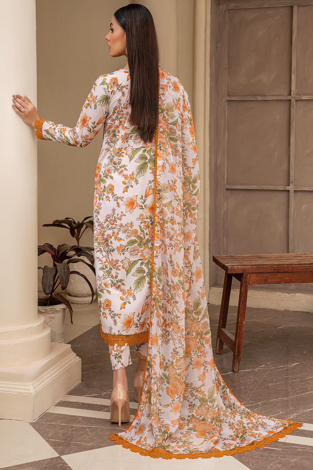 Ellie Elegance: Unstitched 3-Piece Co-ords in Printed Georgette Silk with Embroidered Neck Patch