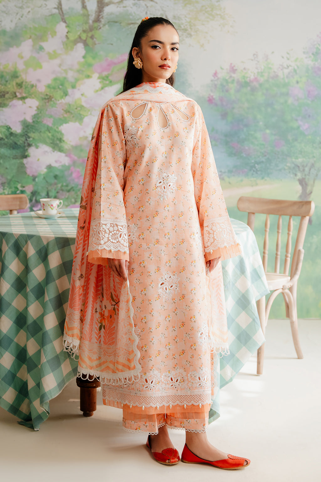 The Floral Charm - Buttercup Lawn 3-Piece Ensemble in Peach