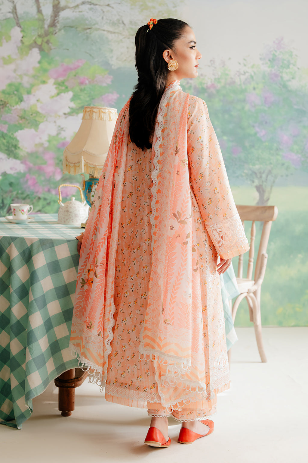 The Floral Charm - Buttercup Lawn 3-Piece Ensemble in Peach