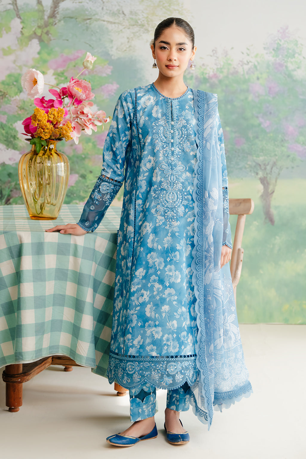 The Floral Charm - Nigella Lawn 3-Piece Ensemble in Blue