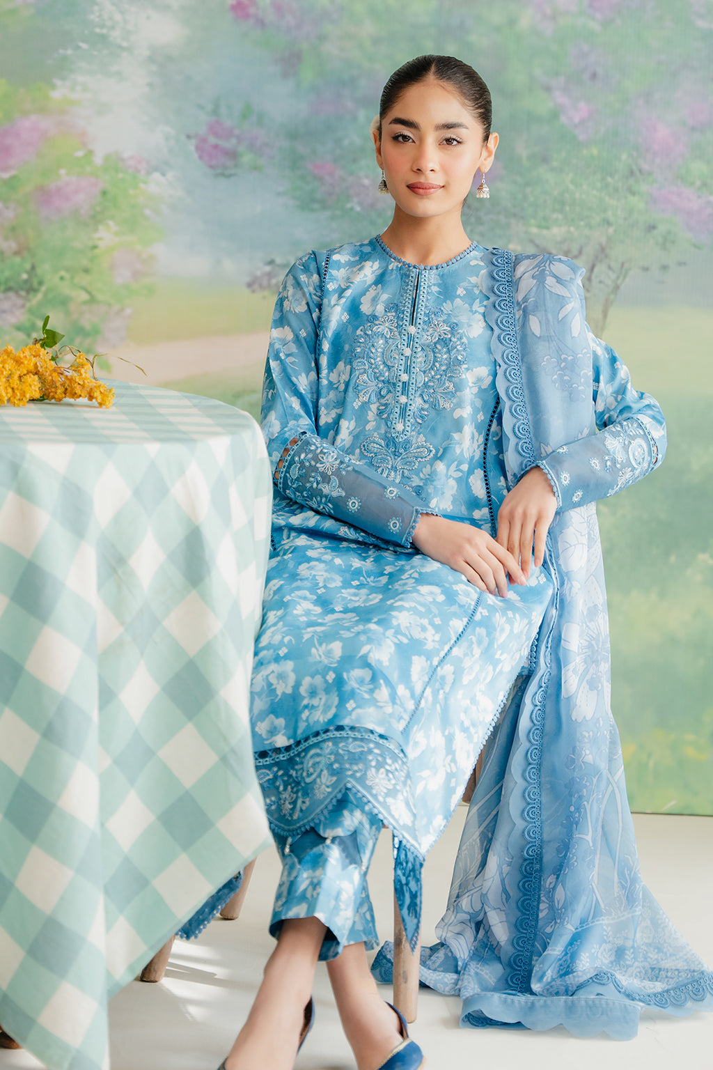 The Floral Charm - Nigella Lawn 3-Piece Ensemble in Blue