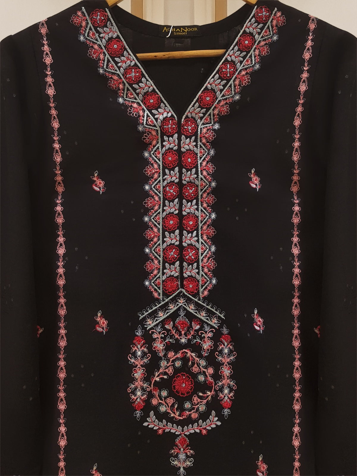 Elegant Ebony Jacquard Embroidered Shirt