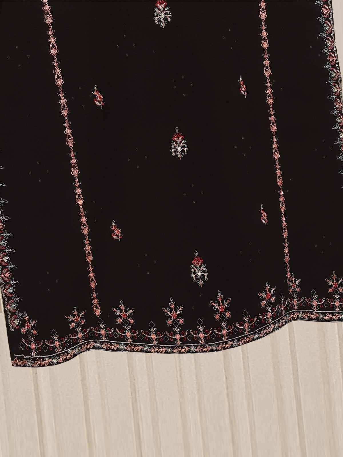 Elegant Ebony Jacquard Embroidered Shirt