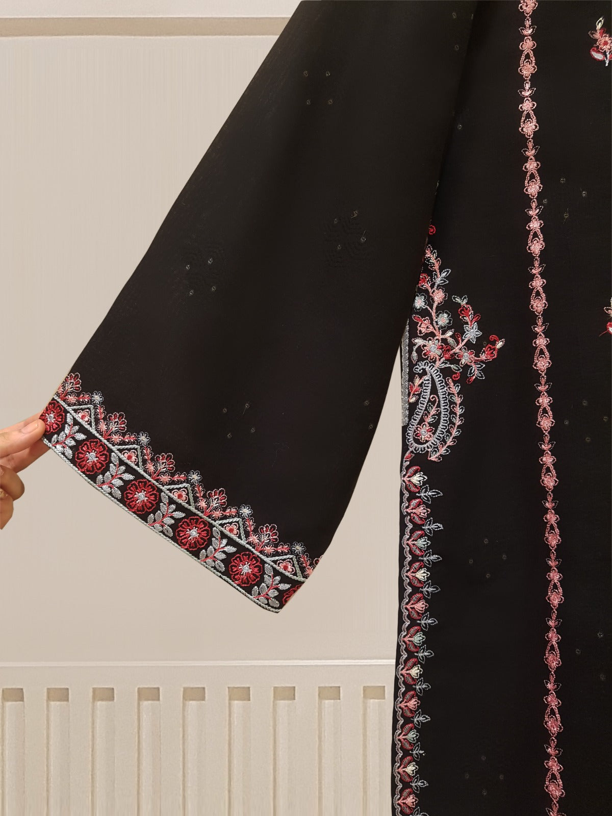 Elegant Ebony Jacquard Embroidered Shirt