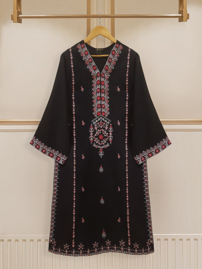 Elegant Ebony Jacquard Embroidered Shirt