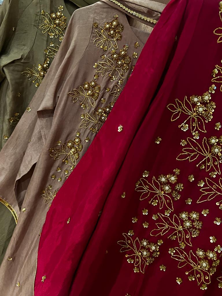 Olive Atelier Handwork Splendor-3pc Suit with Raw Silk and Chiffon Dupatta