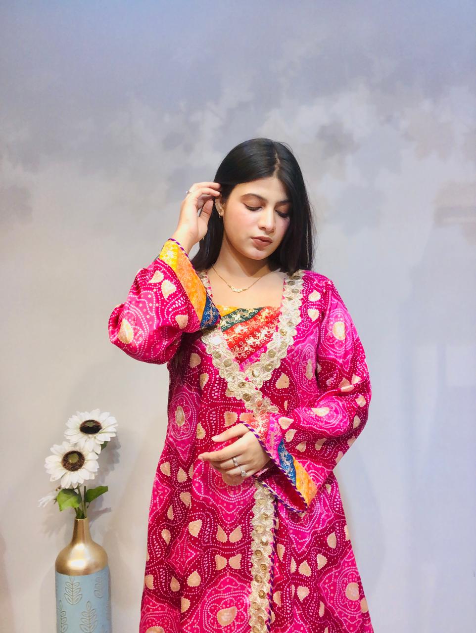 Chunri Charm: 3-Piece Pink Silk Ensemble