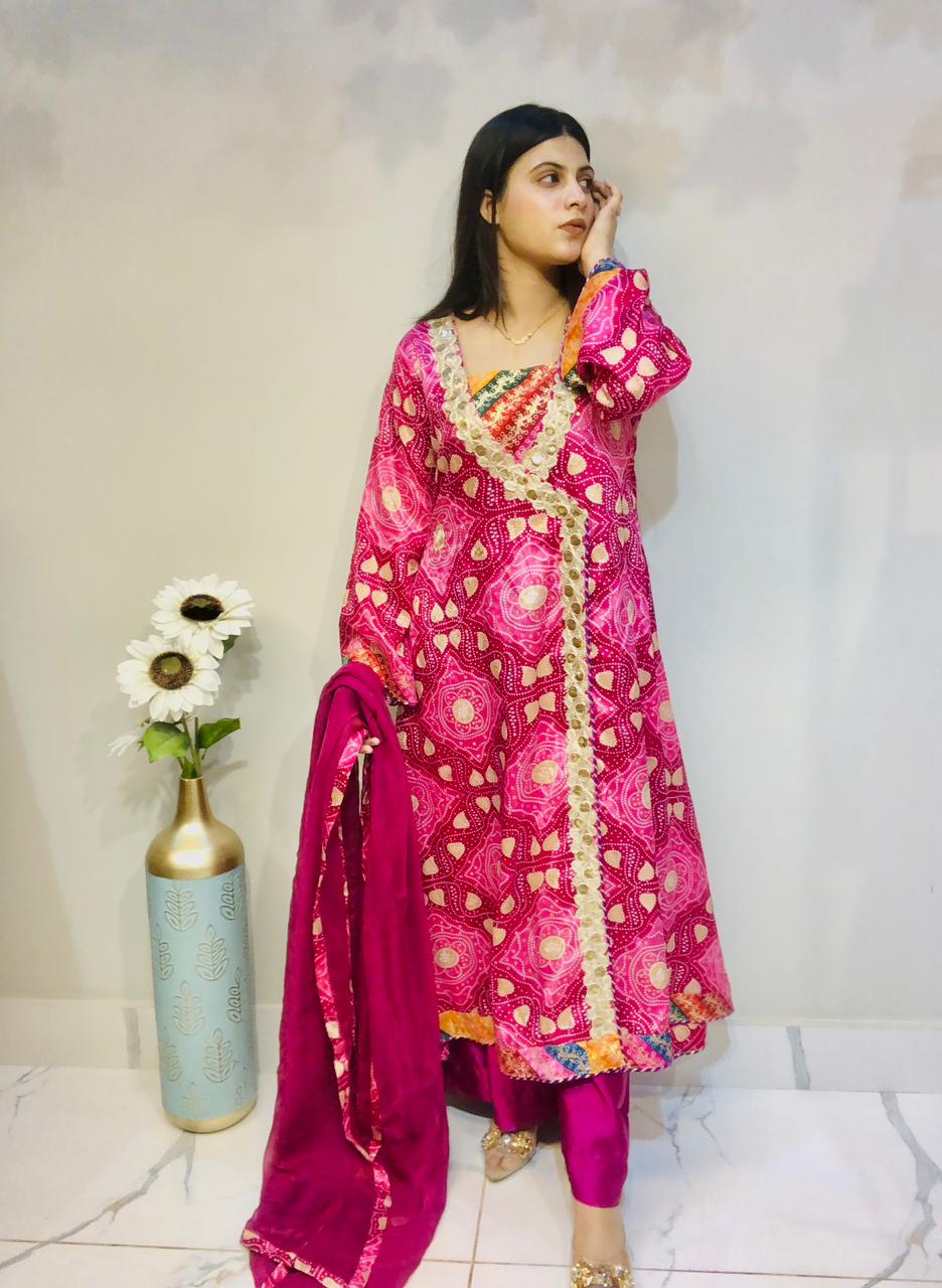 Chunri Charm: 3-Piece Pink Silk Ensemble