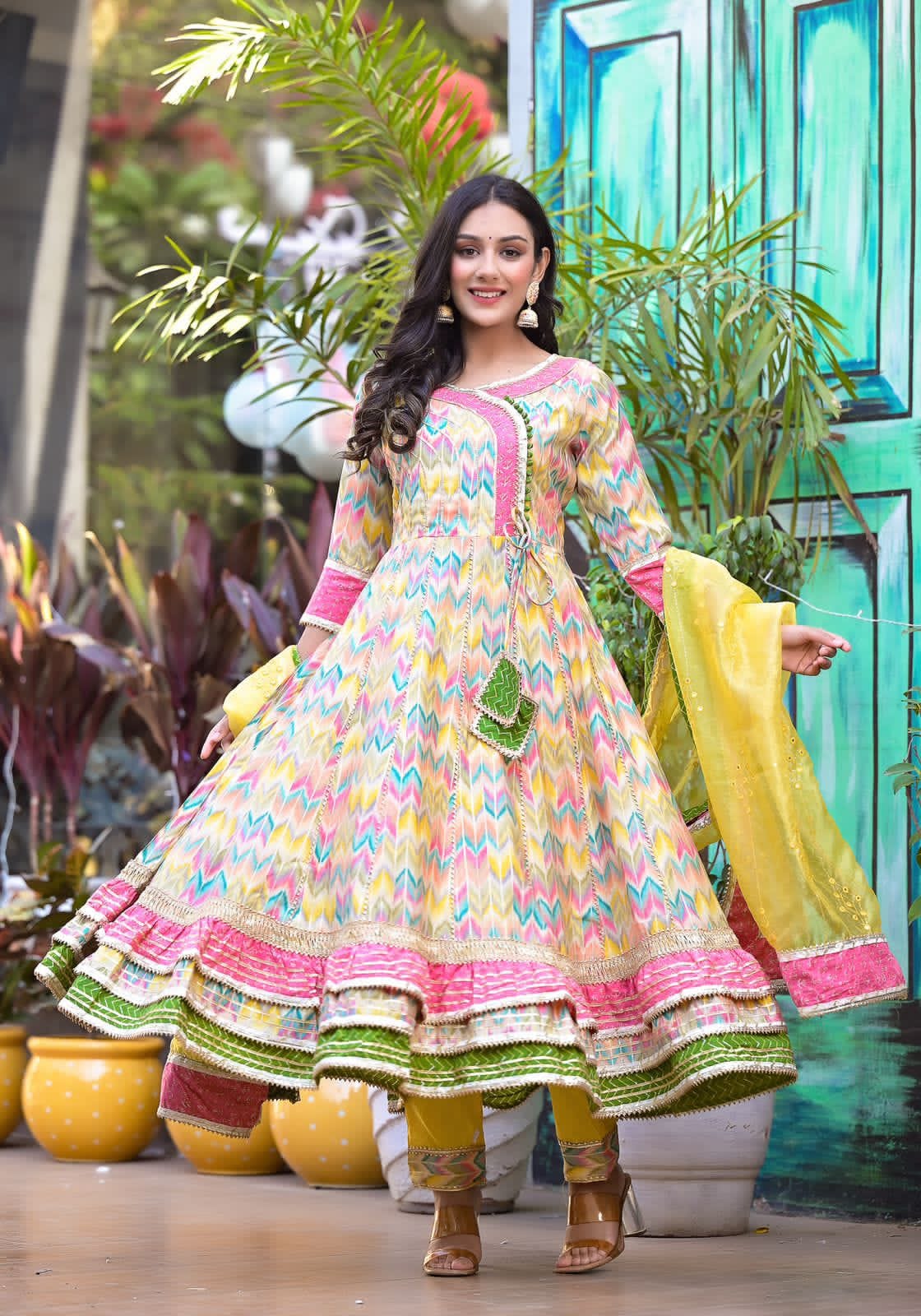 Cotton Frock with Tissue Dupatta-Stitched