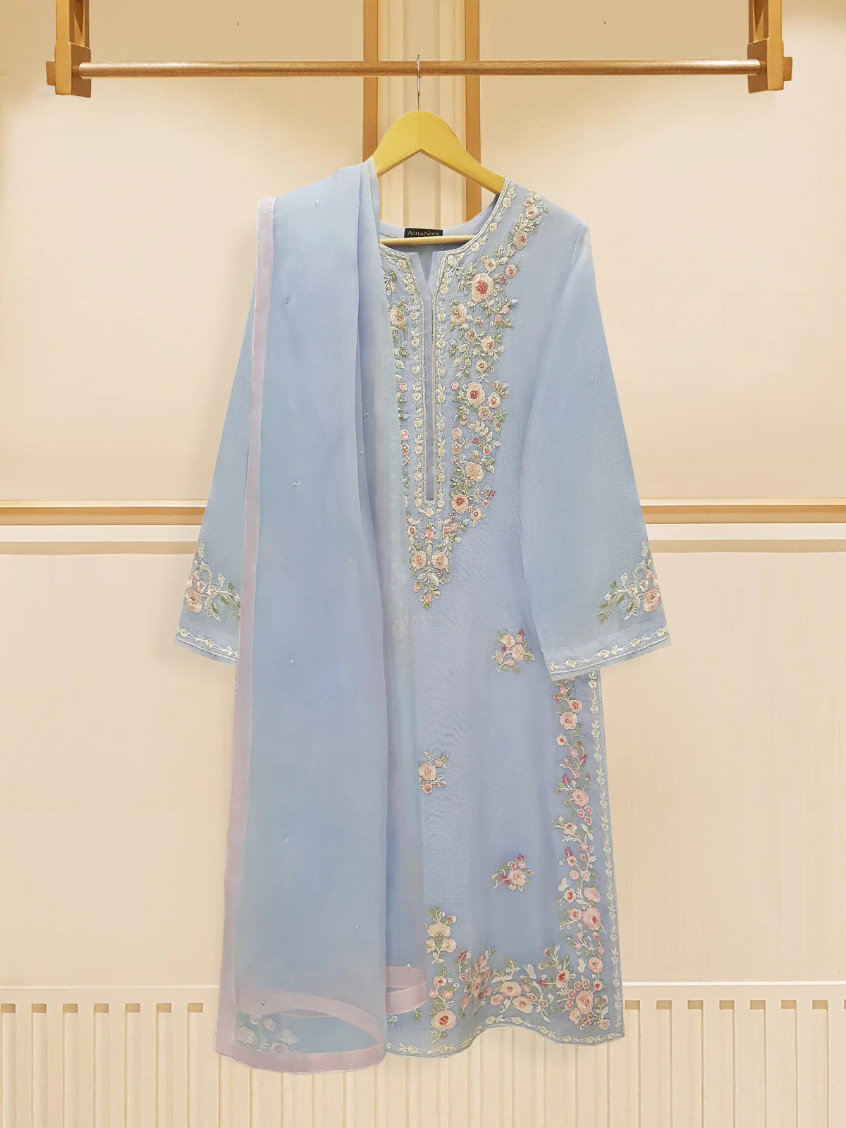 3 PIECE - Ferozi-PURE COTTON NET EMBROIDERED SUIT