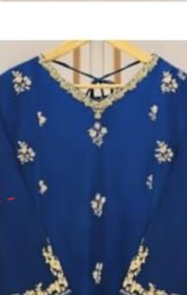 3 Piece -Pure Raw Silk Embroidered Suit in Blue